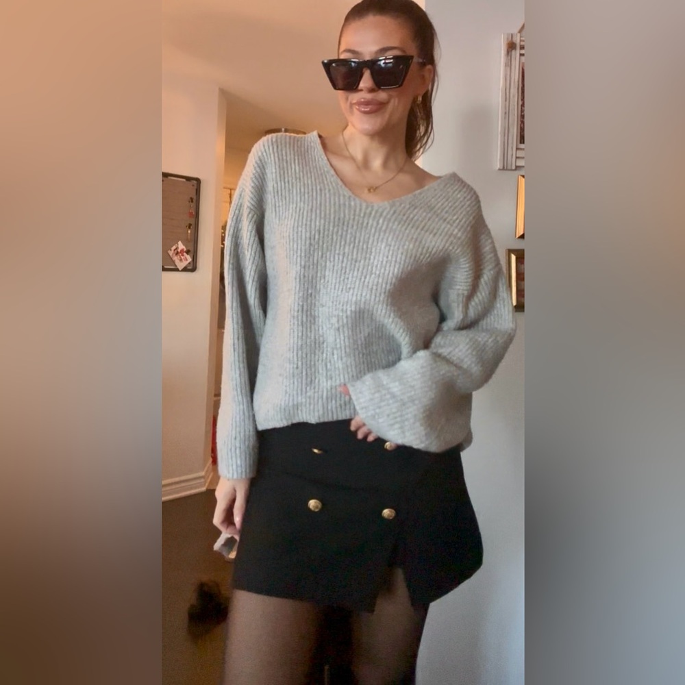 Gray V-Neck Women's Sweater